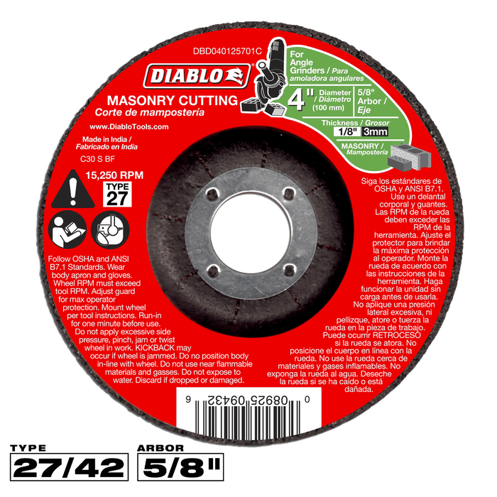 Diablo 4" Type 27 Masonry Cut-Off Disc