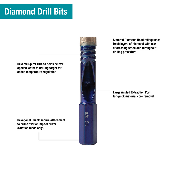 1" Diamond Drill Bit, Hex Shank