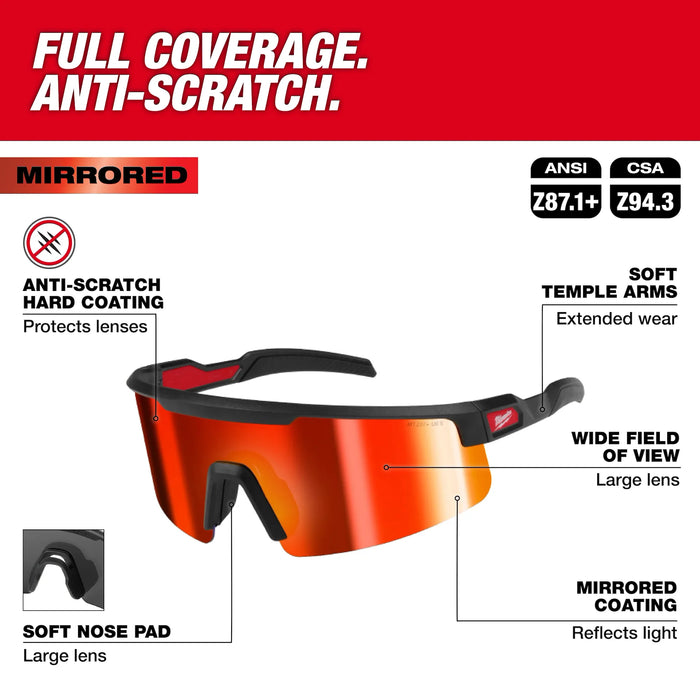 Wrap Around Safety Glasses - Red Mirrored Anti-Scratch Lenses