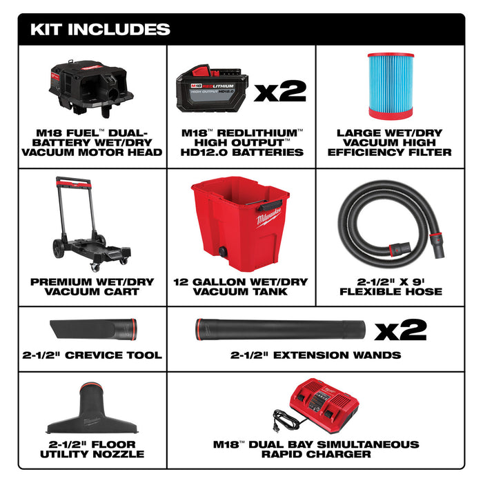 M18 FUEL™ 12 Gallon Dual-Battery Wet/Dry Vacuum Kit