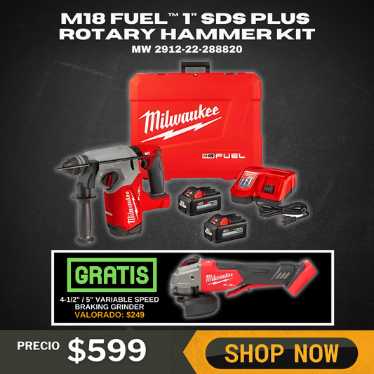 M18 FUEL™ 1" SDS Plus Rotary Hammer Kit free Grinder 4-1/2" / 5" Variable Speed