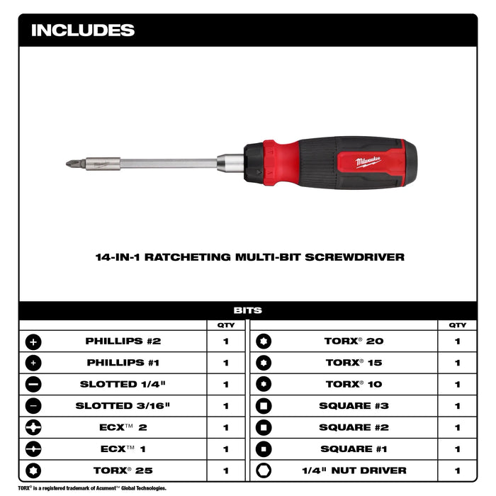 2pc 14-in-1 Ratcheting Multi-Bit and 8-in-1 Ratcheting Compact Multi-bit Screwdriver Set