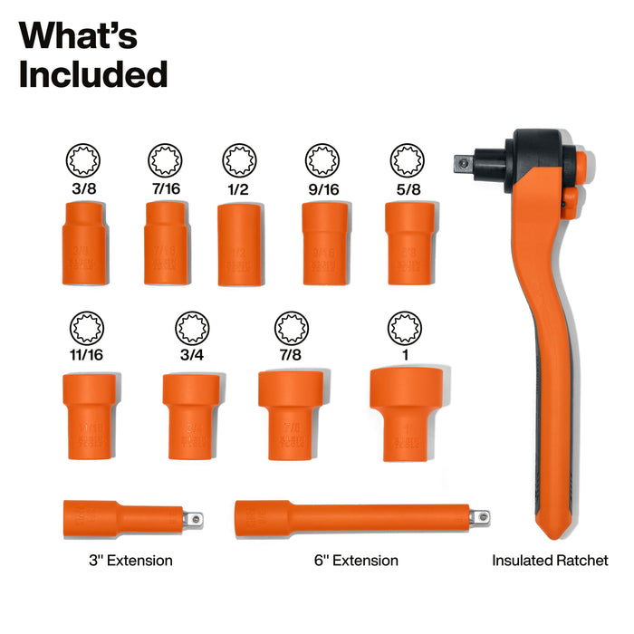 Insulated Ratchet and Socket Set, 12-Piece