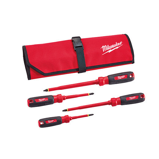 4-Piece 1000V Insulated Screwdriver Set w/ Roll Pouch