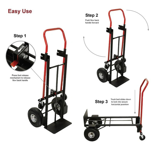 Hand Truck CHT2N1 Convertible Hand Truck, 800 lb, 8 in L Platform, 2-Wheel, Pneumatic Wheel, Steel