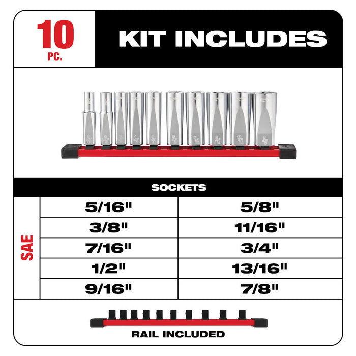 10pc 3/8 in. SAE Deep Well Sockets with FOUR FLAT™ Sides