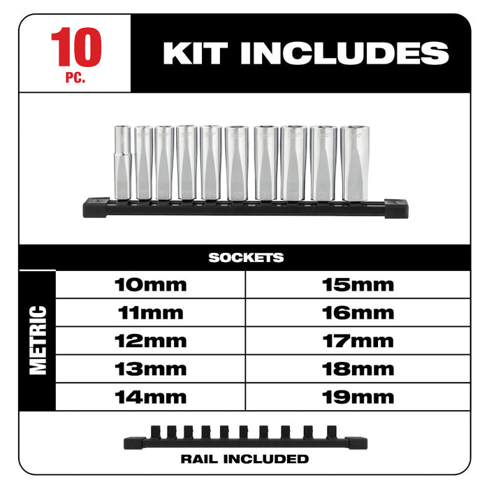 10pc 3/8 in. Metric Deep Well Sockets with FOUR FLAT™ Sides