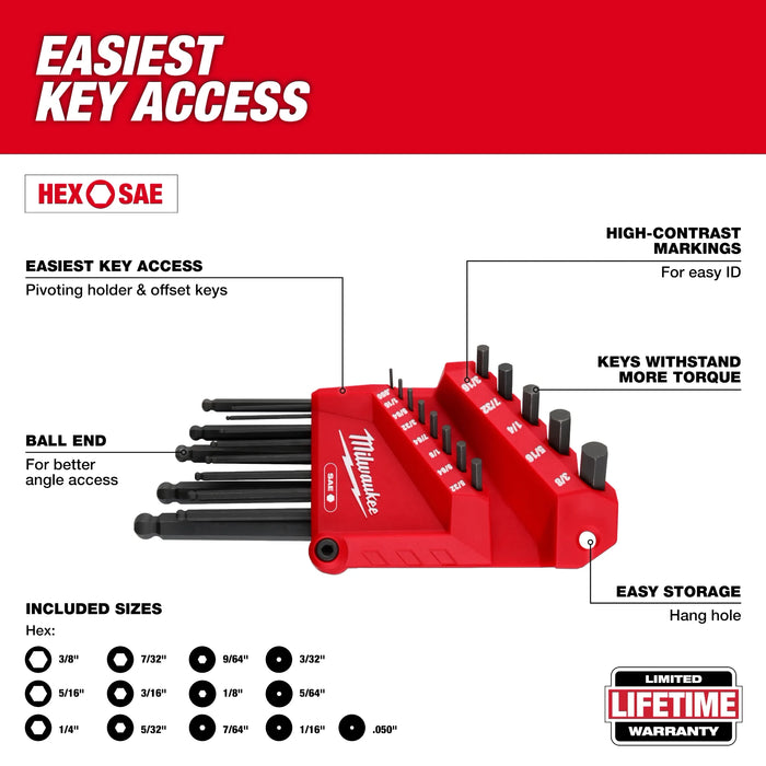 13-Key Ball End L-Key Set - SAE