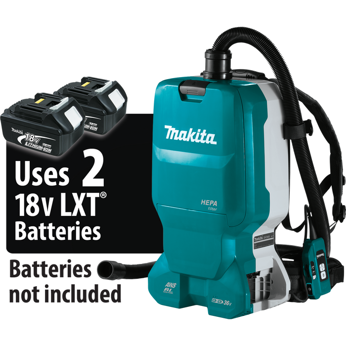 36V (18V X2) LXT® Brushless 1.6 Gallon HEPA Filter Backpack Dry Dust Extractor, AWS® Capable, Tool Only