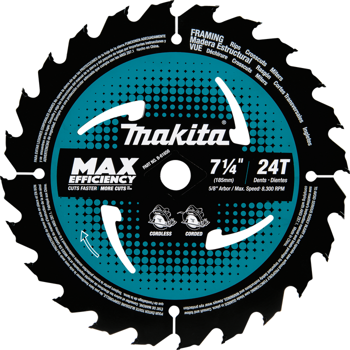 7‑1/4" 24T Carbide‑Tipped Max Efficiency Circular Saw Blade, Framing
