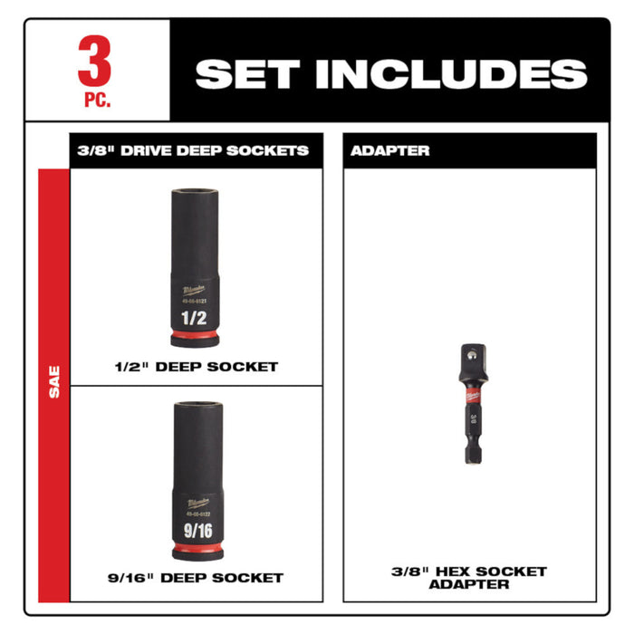 3PC SHOCKWAVE™ Impact Duty™ 3/8" Drive SAE Deep 6 Point Socket Set