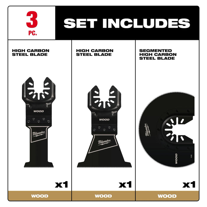 MILWAUKEE® OPEN-LOK™ HCS Wood Multi-Tool Blade Variety Pack 3PC