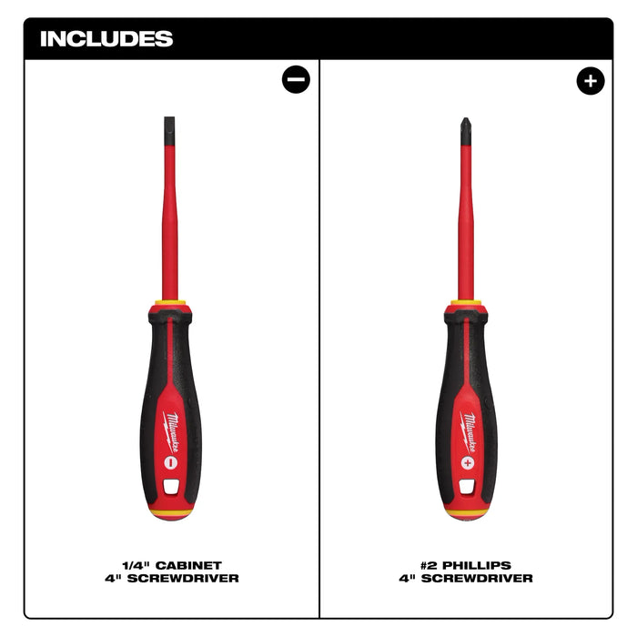 2pc 1000V Insulated Slim Tip Screwdriver Set