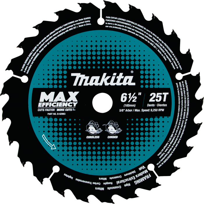 6‑1/2" 25T Carbide‑Tipped Max Efficiency Circular Saw Blade, Framing