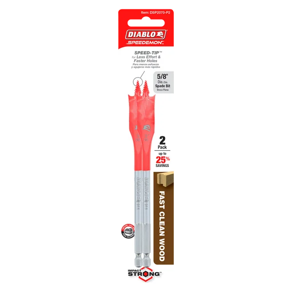 5/8" x 6" Spade Bits for Wood (2-pk)