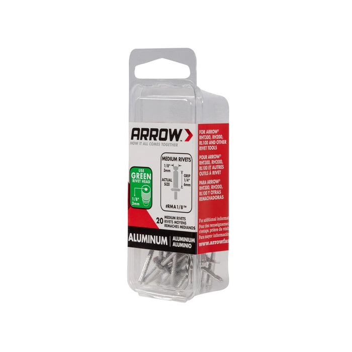 Arrow RMA1/8 Medium Aluminum 1/8-Inch Rivets, 20-Pack