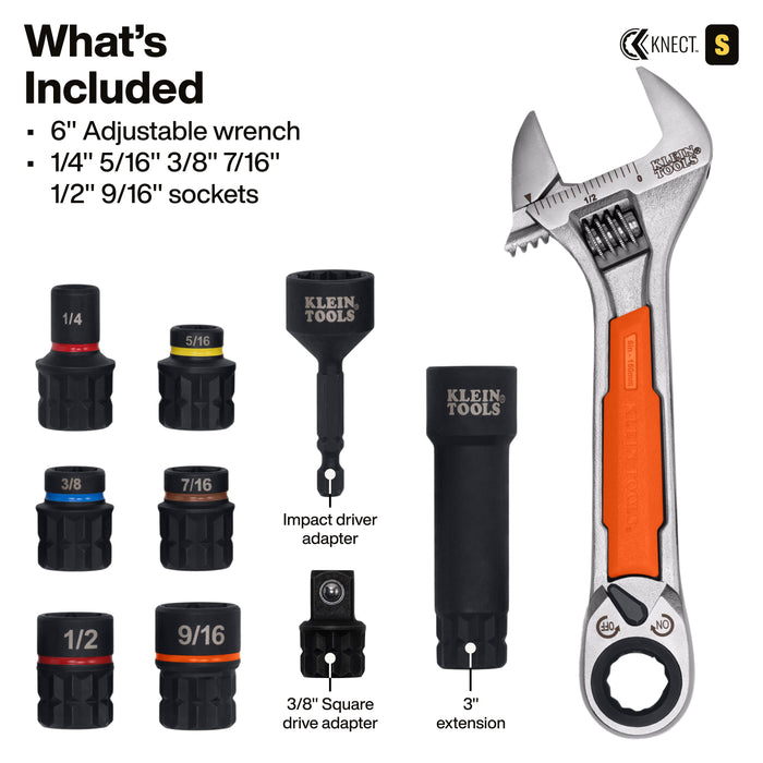 KNECT™ 6-Inch Adjustable Wrench with Pass-Through Ratchet Set, 10-Piece