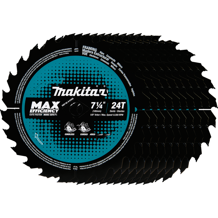 7‑1/4" 24T Carbide‑Tipped Max Efficiency Circular Saw Blade, Framing, 10/pk