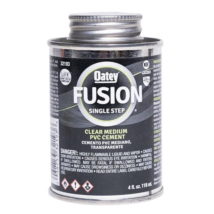 Oatey® FUSION® Single-Step Clear Self-Priming Medium Bodied PVC Cement 4oz.