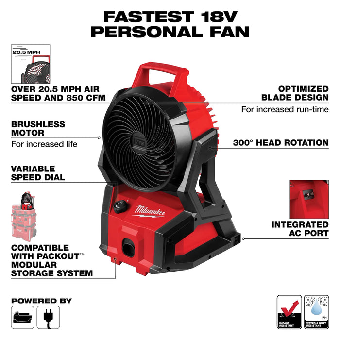 M18™ Brushless PACKOUT™ Fan + M18™ REDLITHIUM™ XC 5.0Ah Battery and Charger Starter Kit