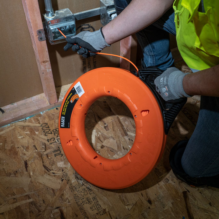 Multi-Groove Fiberglass Fish Tape with Non-Conductive Leader, 200-Foot