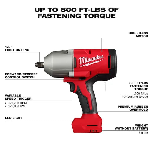 M18™ Brushless 1/2" High Torque Impact Wrench w/ Friction Ring