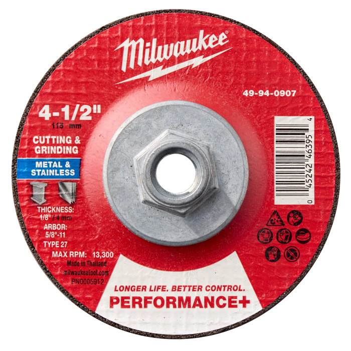 4-1/2" x 1/8" x 5/8-11" Performance+ Dual Metal Cut & Grind Wheel - Type 27