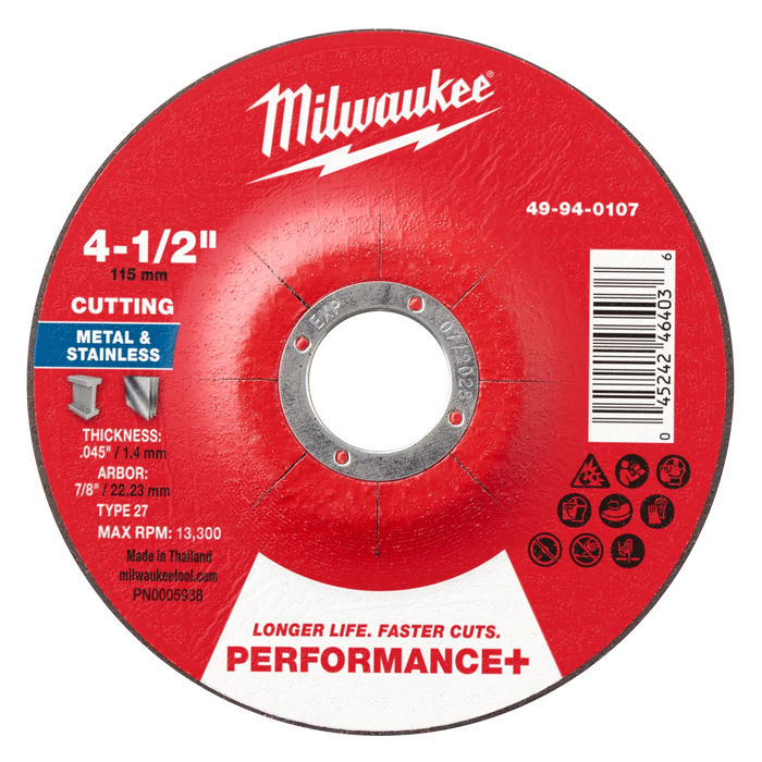 4-1/2" x .045" x 7/8" Performance+ Metal Cut Off Wheel - Type 27