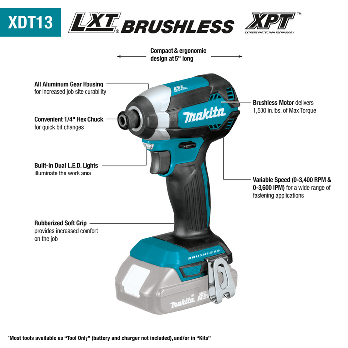 18V LXT® Lithium‑Ion Brushless Cordless Impact Driver, Tool Only