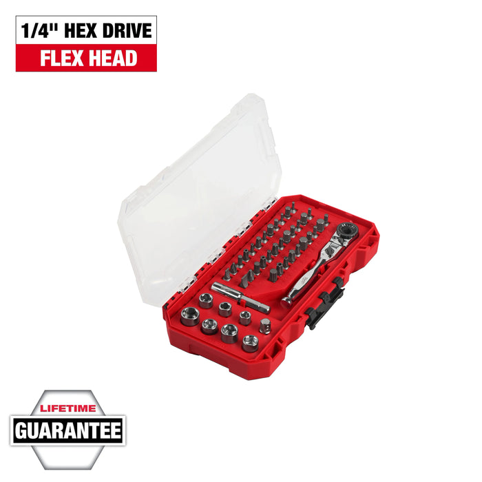 44pc. 1/4” Hex Drive Mini Flex Head Ratchet & Bit Set