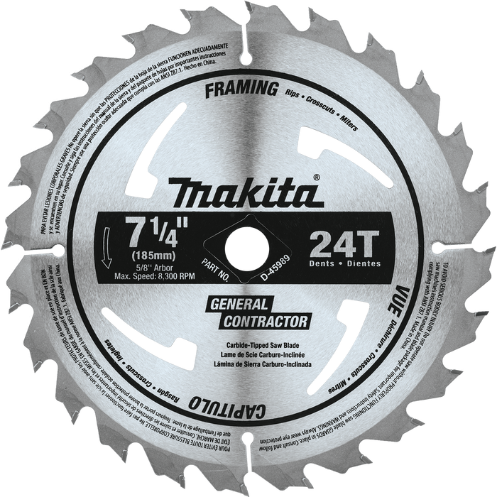 7‑1/4" 24T Carbide‑Tipped Circular Saw Blade, Framing/General Purpose
