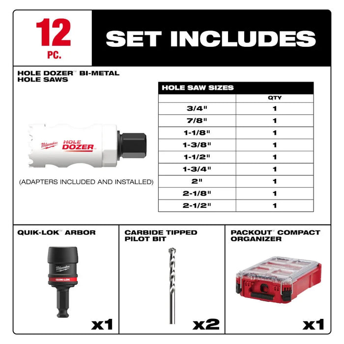 12PC QUIK LOK™ HOLE DOZER™ Bi-Metal Kit with PACKOUT™ Compact Organizer
