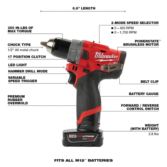 M12 FUEL™ 1/2" Hammer Drill Kit