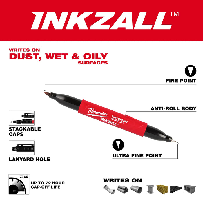 INKZALL™ Double Sided Black Jobsite Marker – Ultra Fine & Fine Point