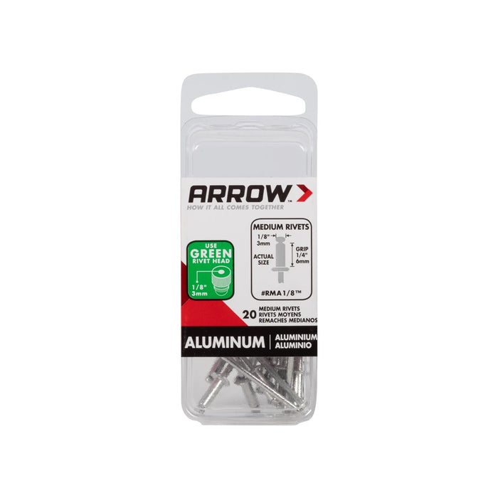 Arrow RMA1/8 Medium Aluminum 1/8-Inch Rivets, 20-Pack