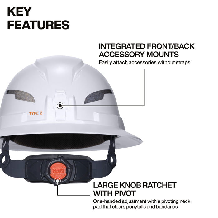 Type-2 Hard Hat, Non-Vented Full Brim with Rechargeable Headlamp, White