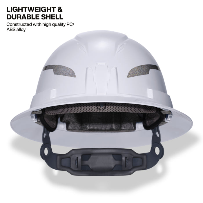 Type-2 Hard Hat, Non-Vented Full Brim with Rechargeable Headlamp, White
