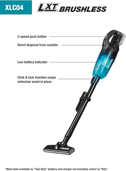 18V LXT BL Vacuum, Push Button, Tool Only