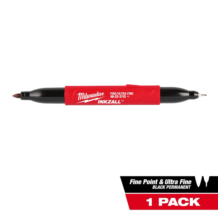INKZALL™ Double Sided Black Jobsite Marker – Ultra Fine & Fine Point