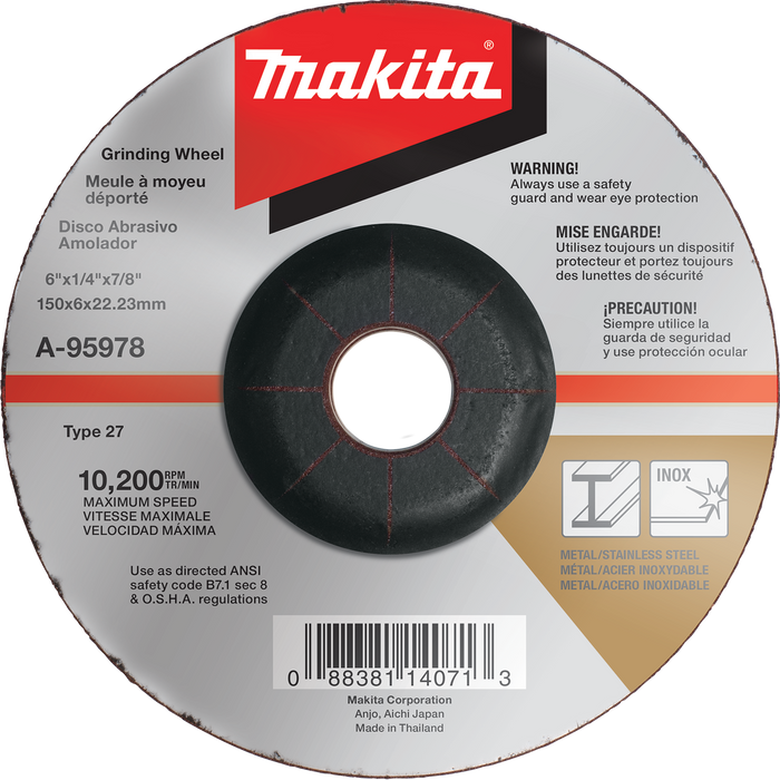 6" X 1/4" X 7/8" INOX GRINDINGWHEEL