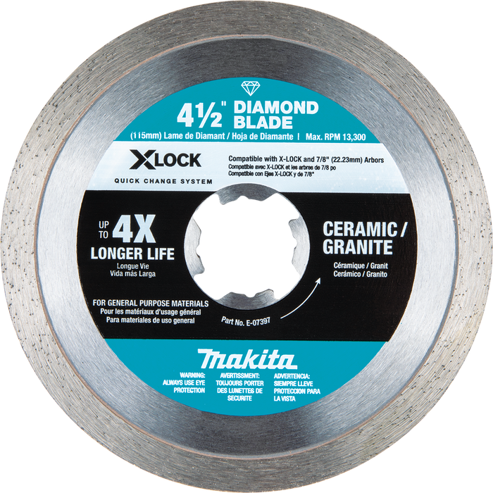 X‑LOCK 4‑1/2" Continuous Rim Diamond Blade for Ceramic and Granite Cutting