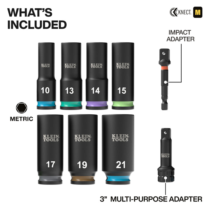 KNECT™ Deep-Well 3/8-Inch Drive Impact Socket Set, Metric, 9-Piece