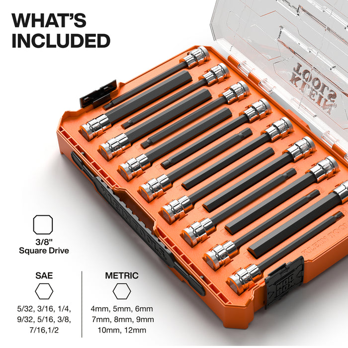 Long Hex Bit Socket Set, SAE and Metric, 16-Piece