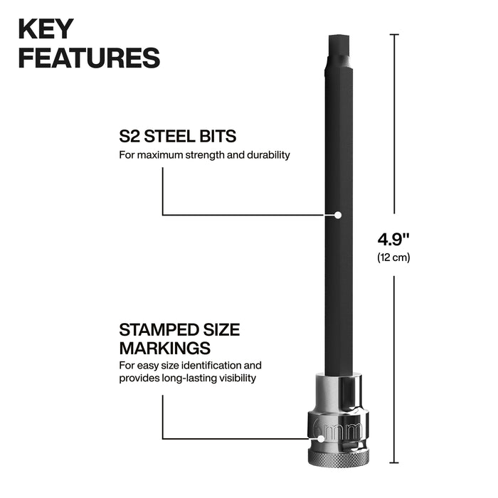 Long Hex Bit Socket Set, SAE and Metric, 16-Piece