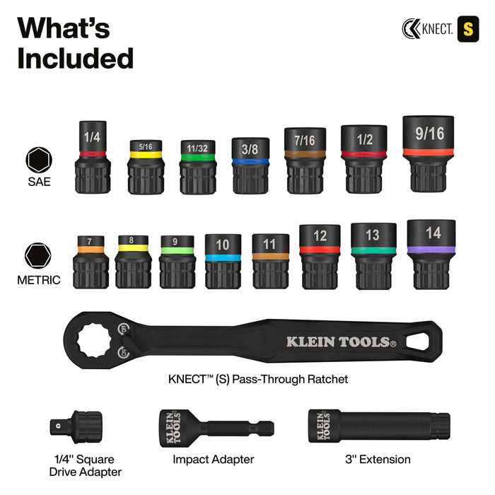 KNECT™ Pass-Through and Impact Socket Set, SAE and Metric, 33-Piece