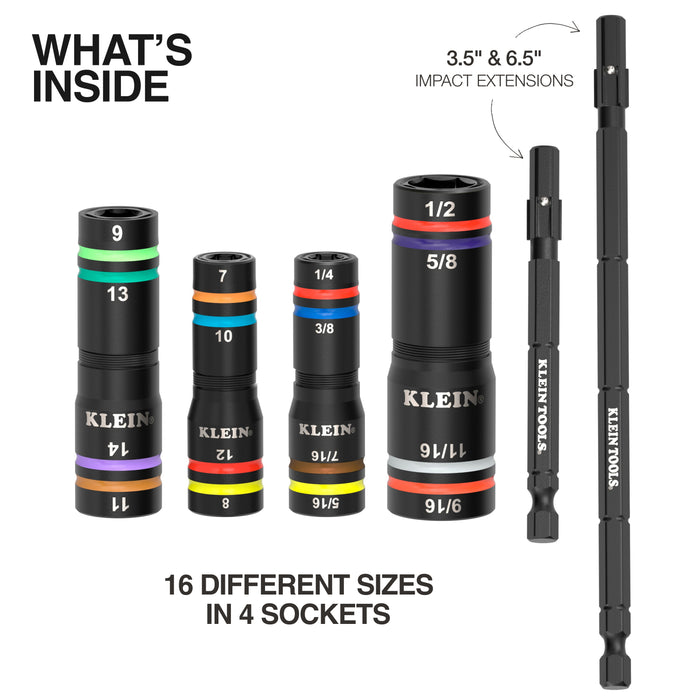 KNECT Quad-16 Heavy-Duty Impact Flip Sockets, SAE and Metric, 6-Piece