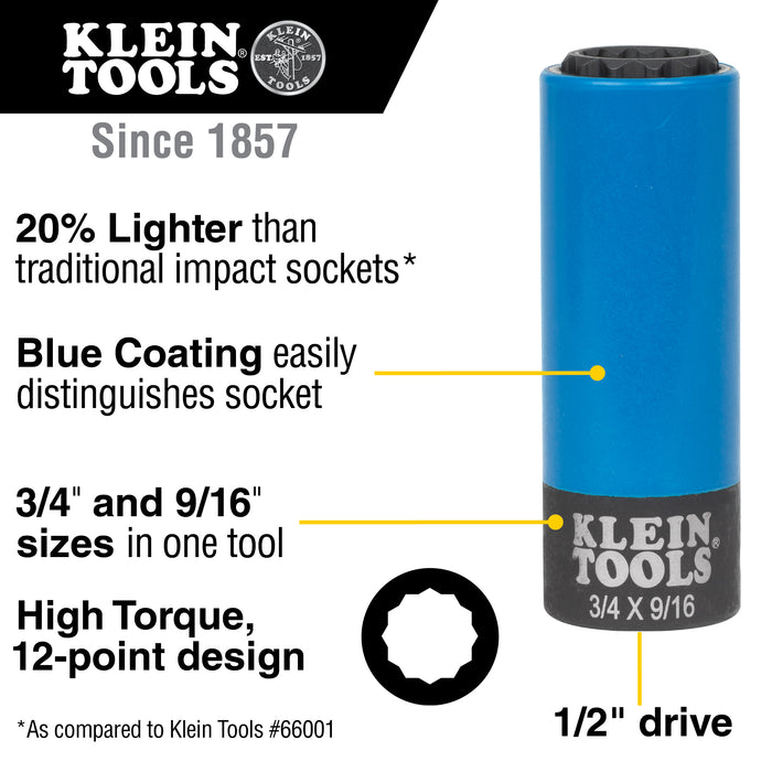 2-in-1 Coated Impact Socket, 12-Point, 3/4 and 9/16-Inch