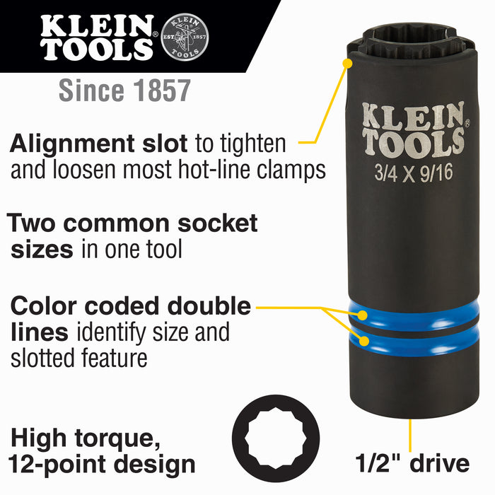 3-in-1 Slotted Impact Socket, 12-Point, 3/4 and 9/16-Inch