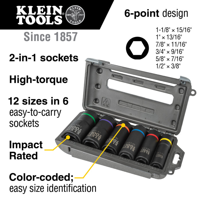 2-in-1 Impact Socket Set, 6-Point, 6-Piece