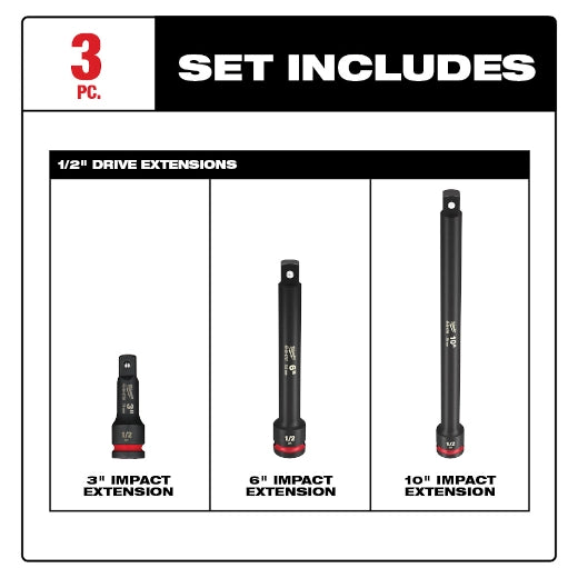 3PC SHOCKWAVE Impact Duty™ 1/2"Drive Extension Set